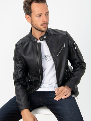Men's leather jacket black Diesel | Soulz.lt