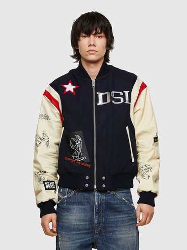 d*4様 archive diesel flare sleeve jacket Men's Denim blazer with craquelé coating | Black | Diesel