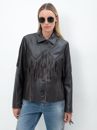 Women's leather jacket black Weekend Max Mara | Soulz.ee