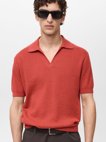 MANGO MAN Punane Meeste polo särk lühikeste varrukatega