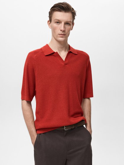 MANGO MAN Punane Meeste polo särk lühikeste varrukatega