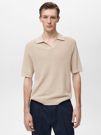 MANGO MAN Liiv Meeste polo särk lühikeste varrukatega