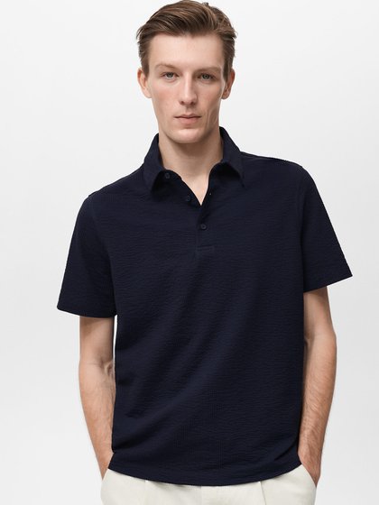 MANGO MAN Tumesinine Meeste polo särk lühikeste varrukatega