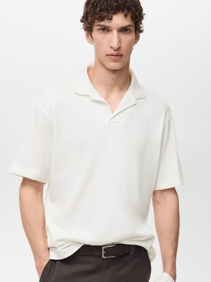 MANGO MAN Kreemjas Meeste polo särk lühikeste varrukatega