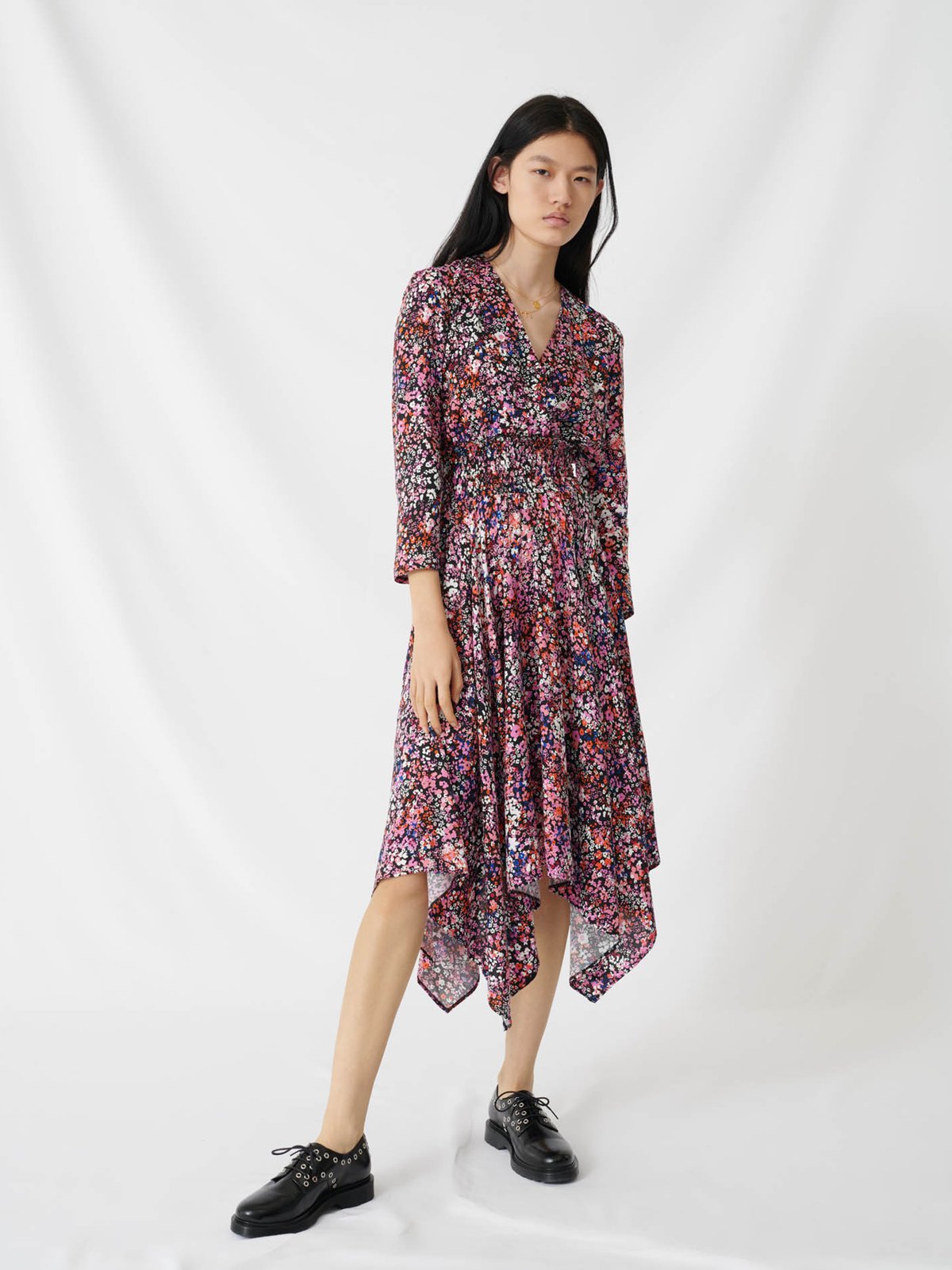 maje belted floral dress