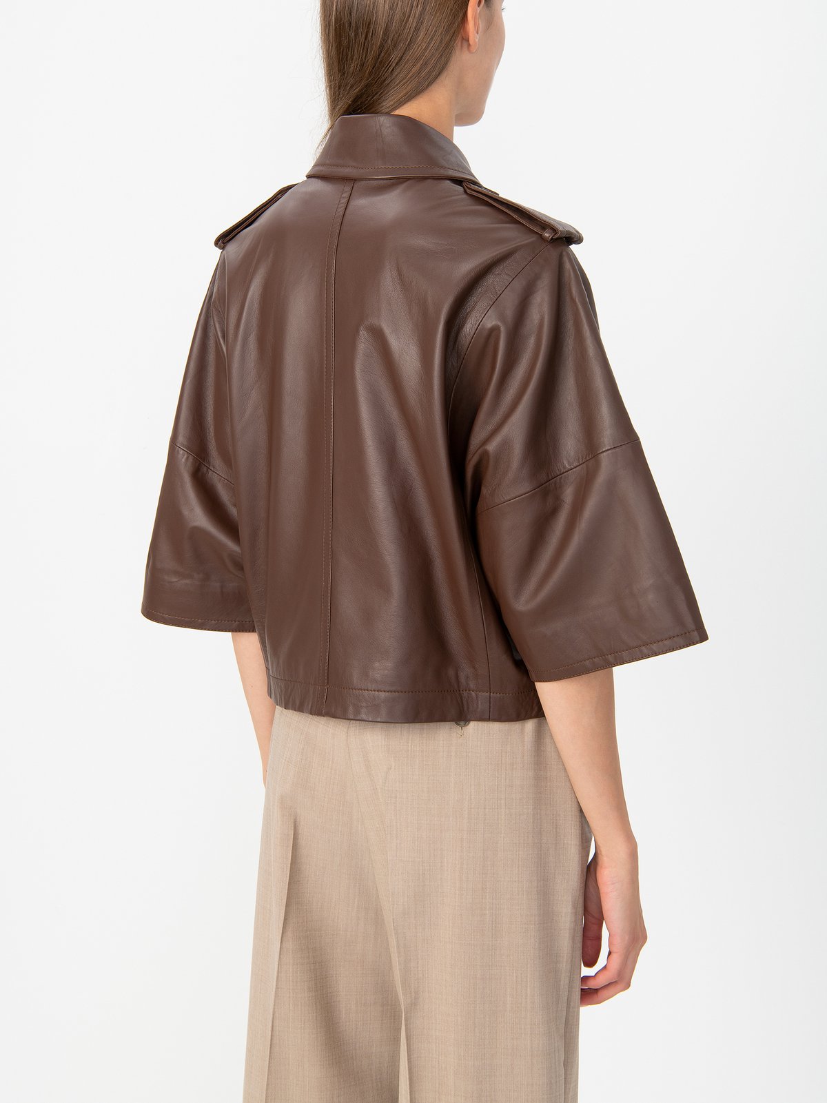 Women's leather jacket brown Weekend Max Mara | Soulz.lt