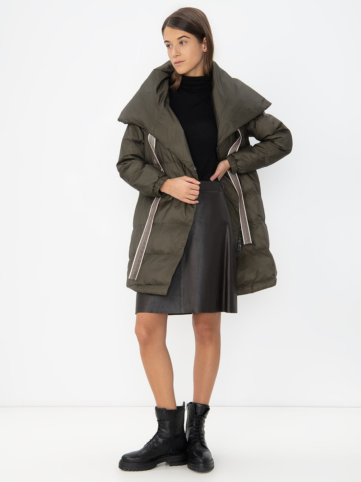 Women's leather skirt dark brown Weekend Max Mara | Soulz.lt