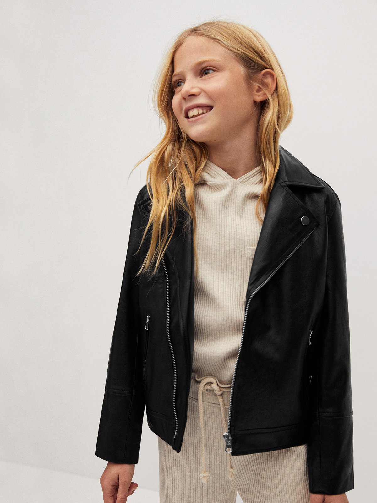 Mango kids leather on sale jacket