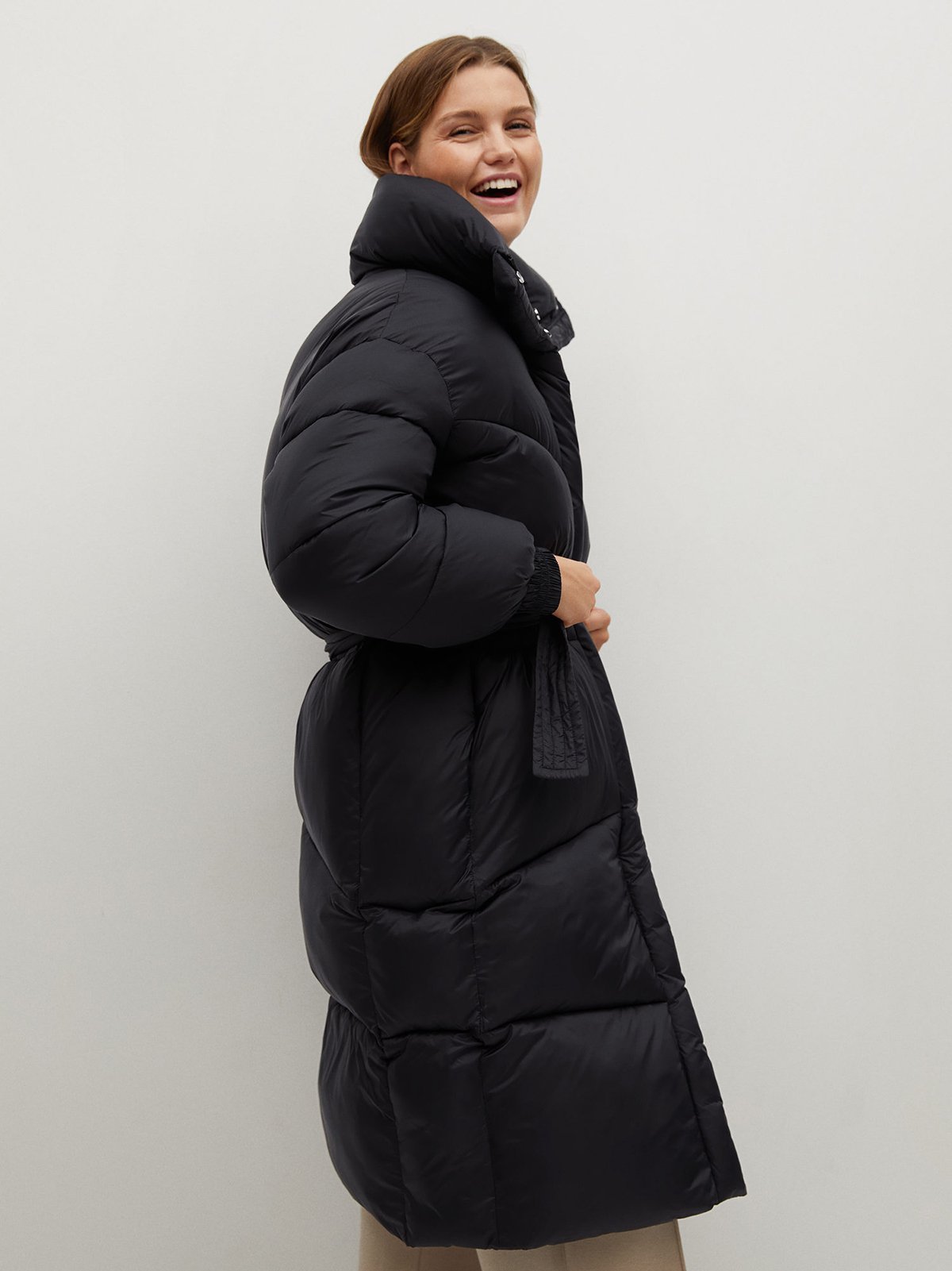 Mango oversized longline zip top front padded coat in black