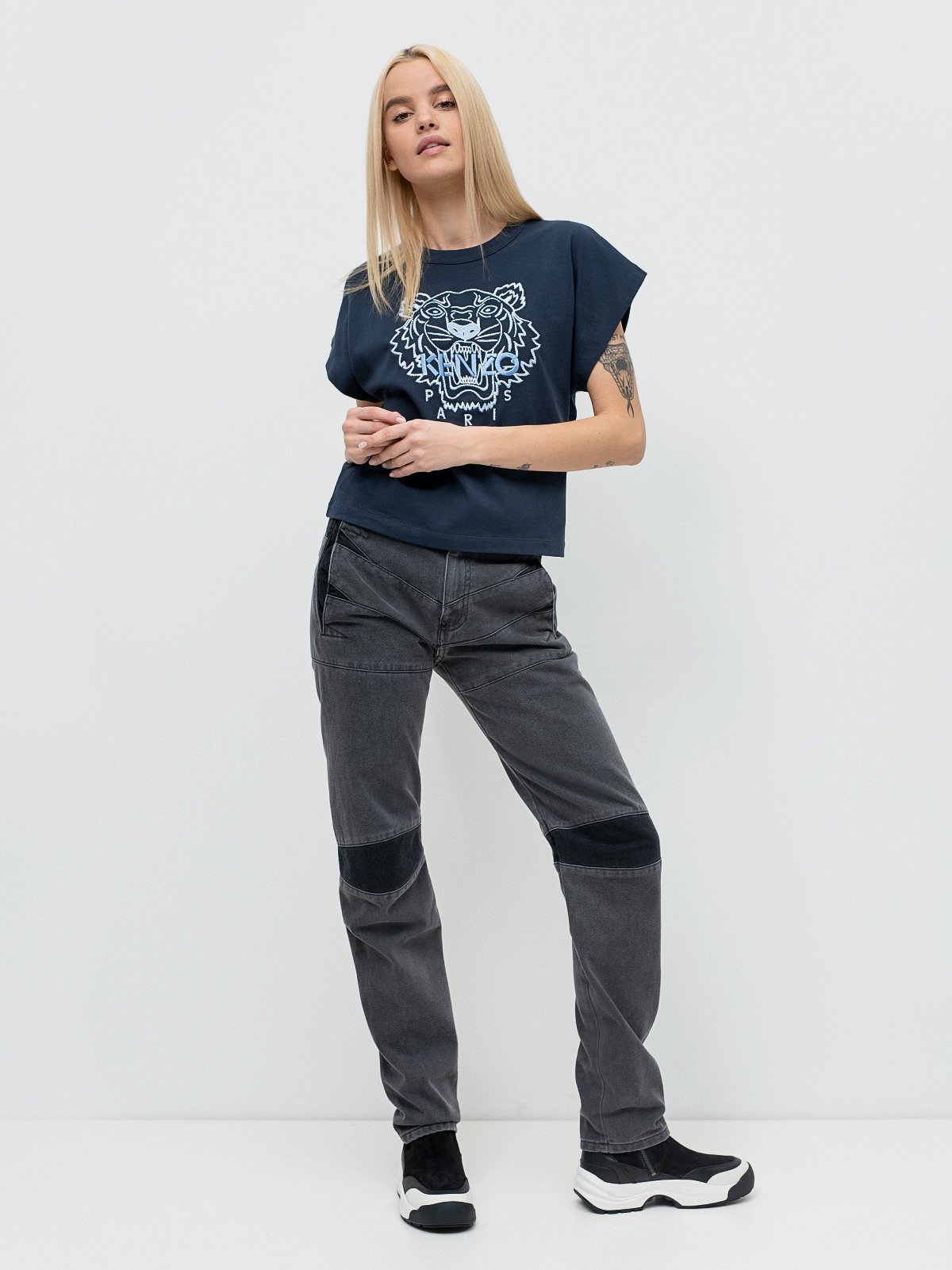 Tシャツ・カットソー KENZO Woman T-Shirt Navy FE62TS1384SO 79 Kenzo womens navy blue short sleeve eye print t-shirt sz S