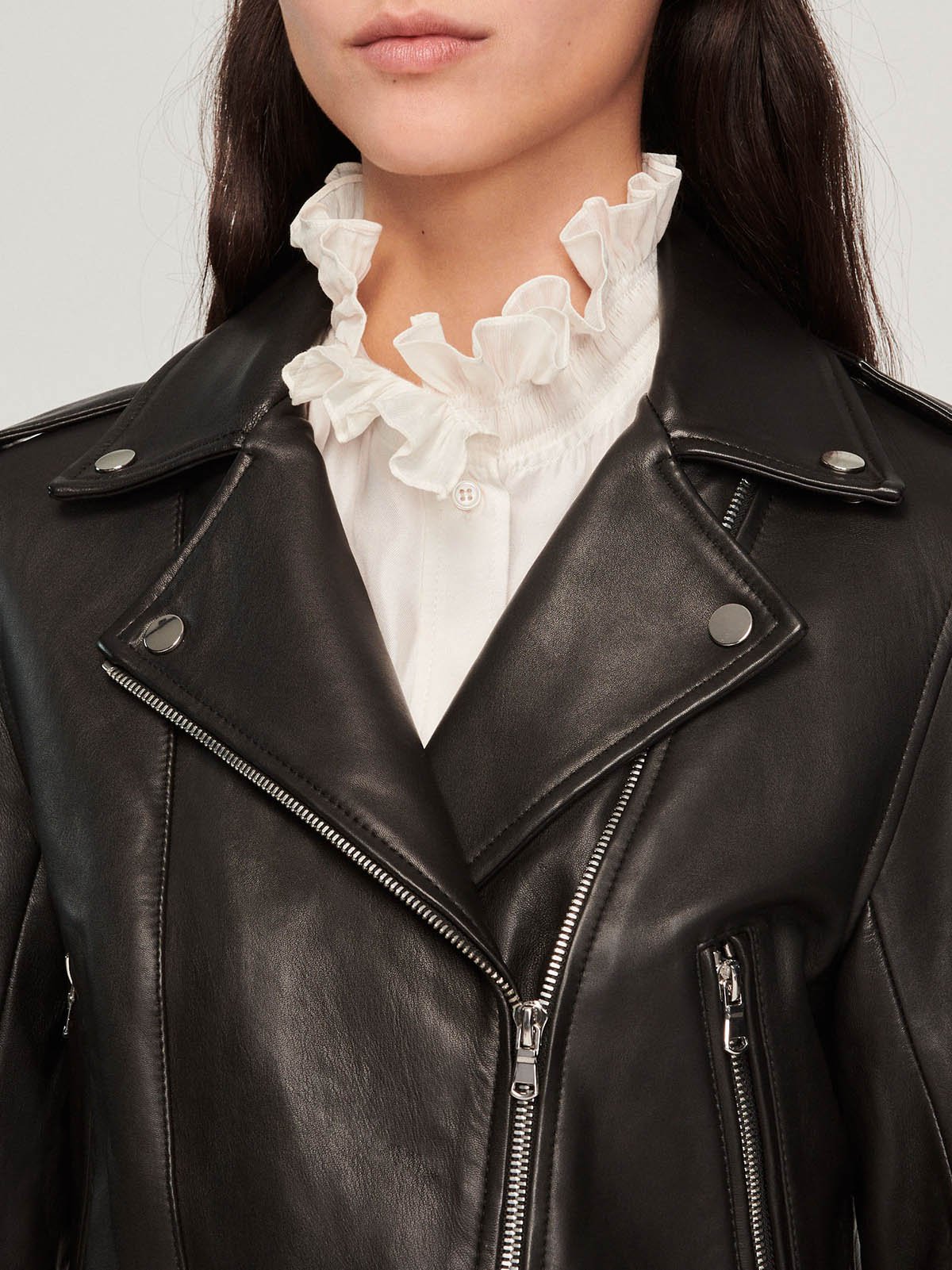 Sandro leather hot sale jacket womens