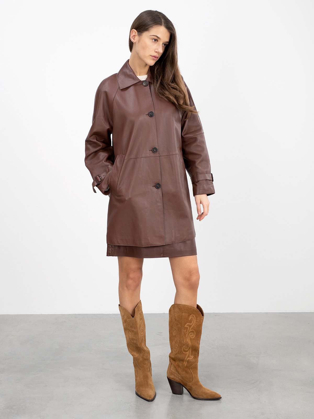 スカート Max Mara Studio Burgundy leather Taiga skirt Women's leather skirt dark brown Weekend Max Mara | Soulz.lv