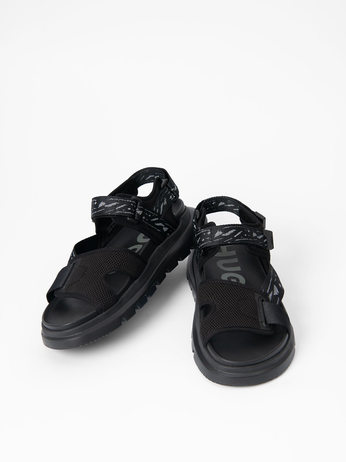 サンダル HUGO Men Sandals Black 50543722 003 HUGO - Logo sandals with double touch-closure straps - Black