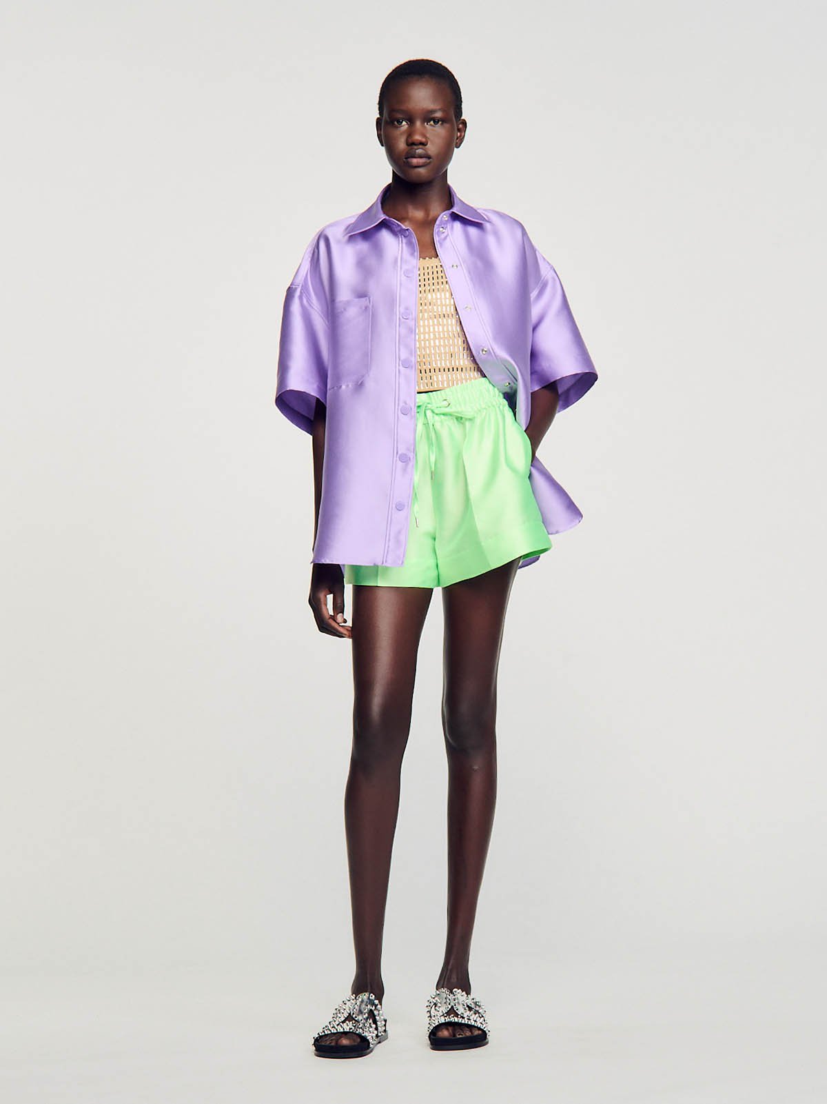 【お気にいる】 Women's shorts green Sandro | Soulz.lt スノーボード
