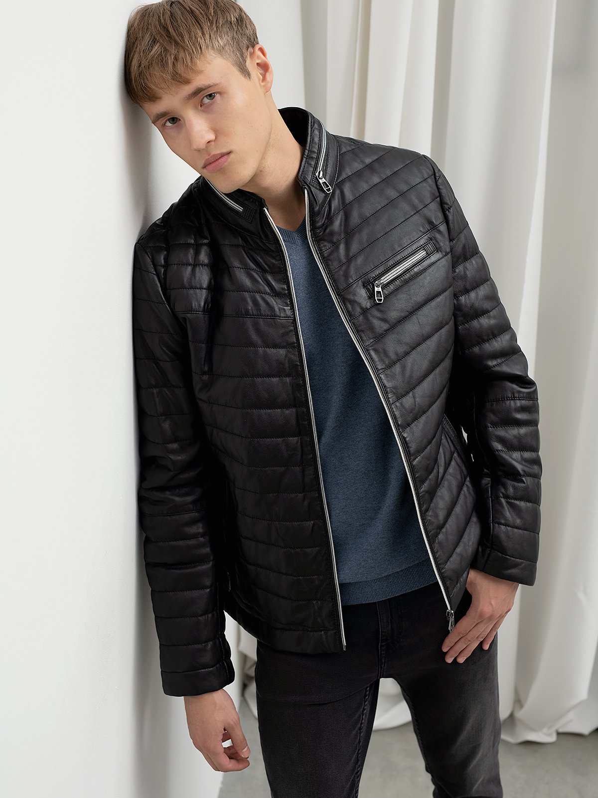 Milestone Men's Leather Jacket Black Genuine Leather Turn-Down Collar Size  48-60, black : Amazon.de: Fashion