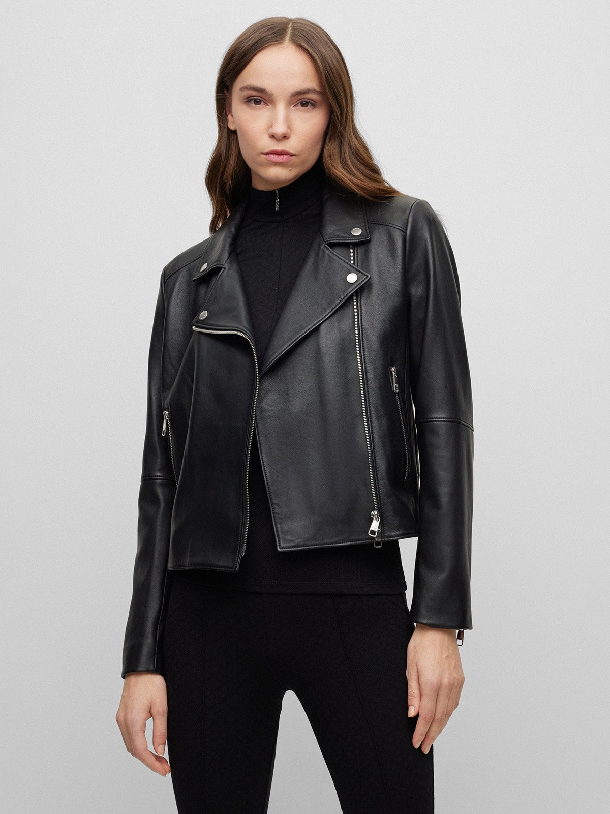 Women s leather jacket black BOSS Soulz.ee