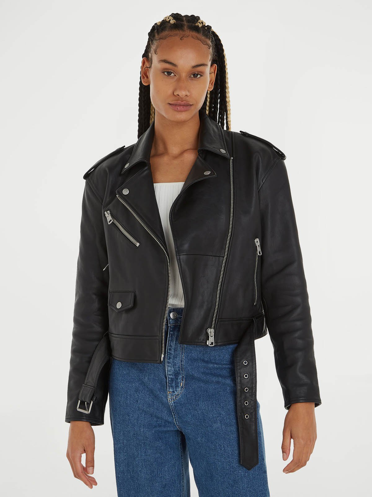 Calvin klein ladies leather jacket best sale