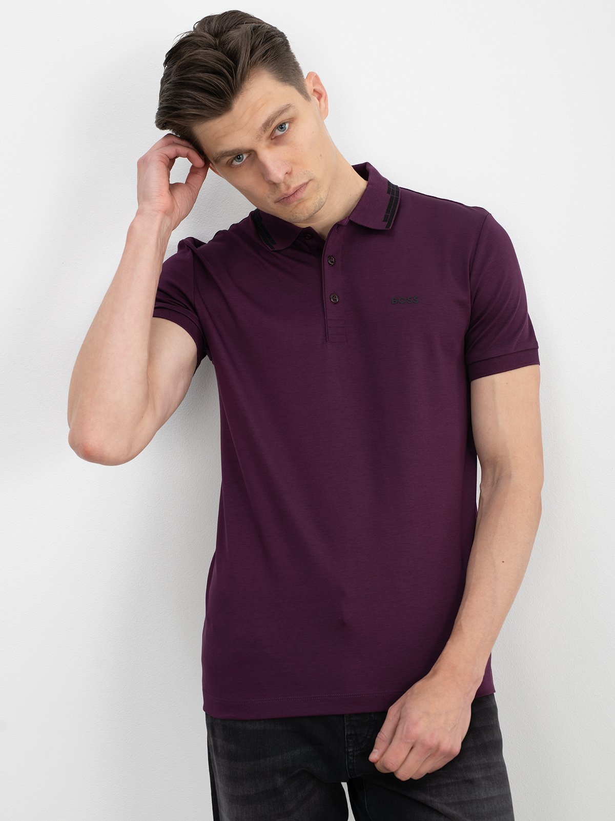 Men s polo shirt s s purple BOSS Soulz.lt