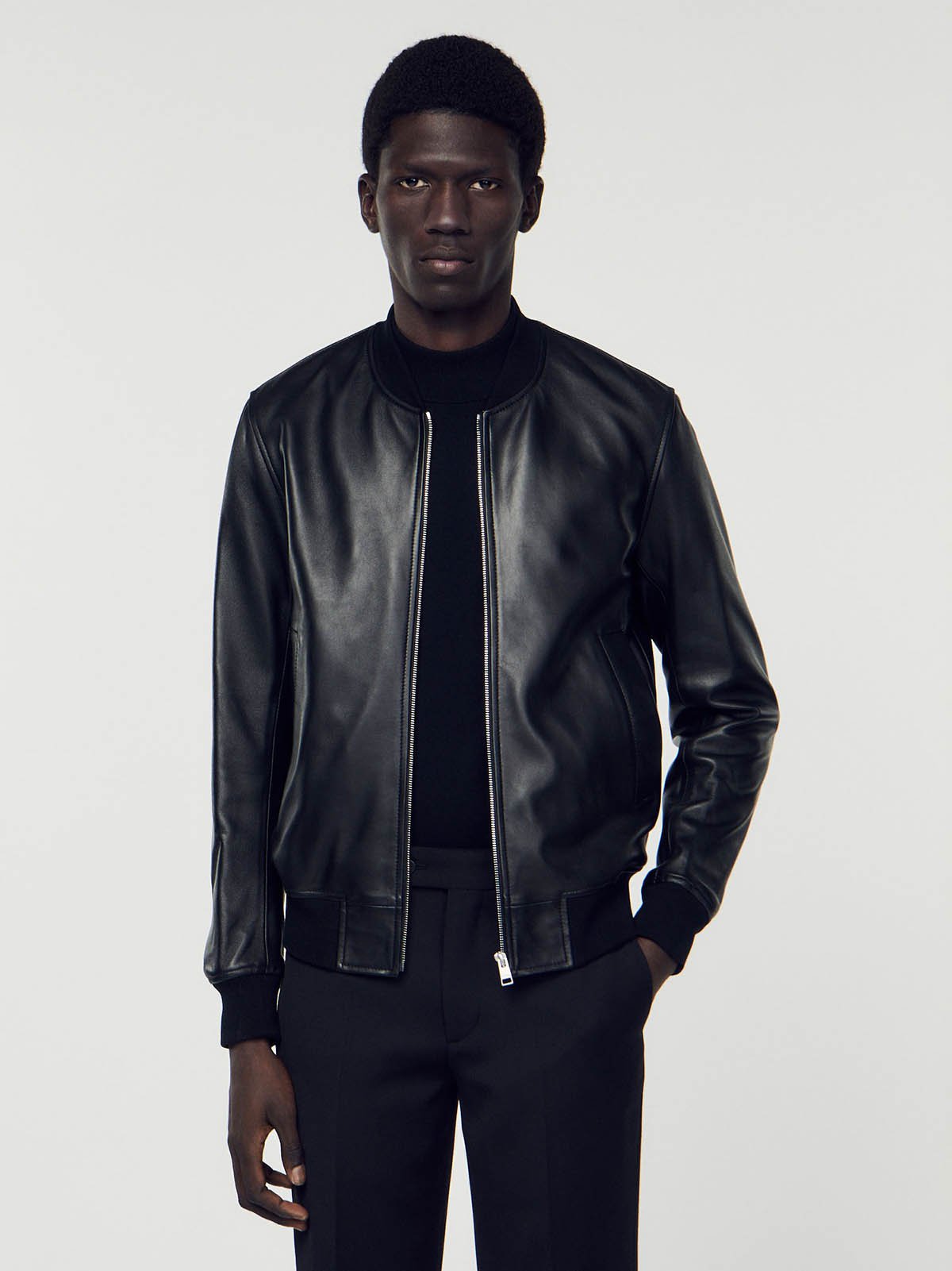 Men's leather jacket black Sandro | Soulz.lt