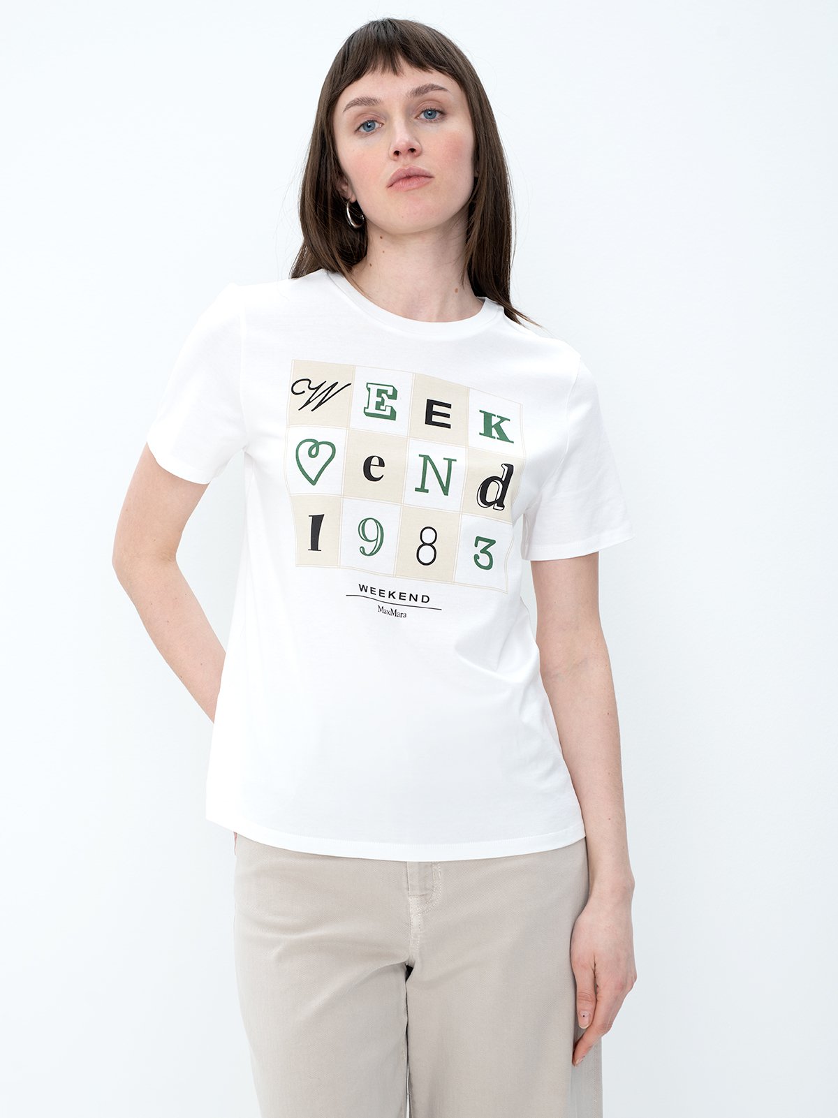 MaxMara WEEKEND 1983 Tシャツ Lサイズ MAX MARA WEEKEND】「1983」スパンコール Cabina Tシャツ
