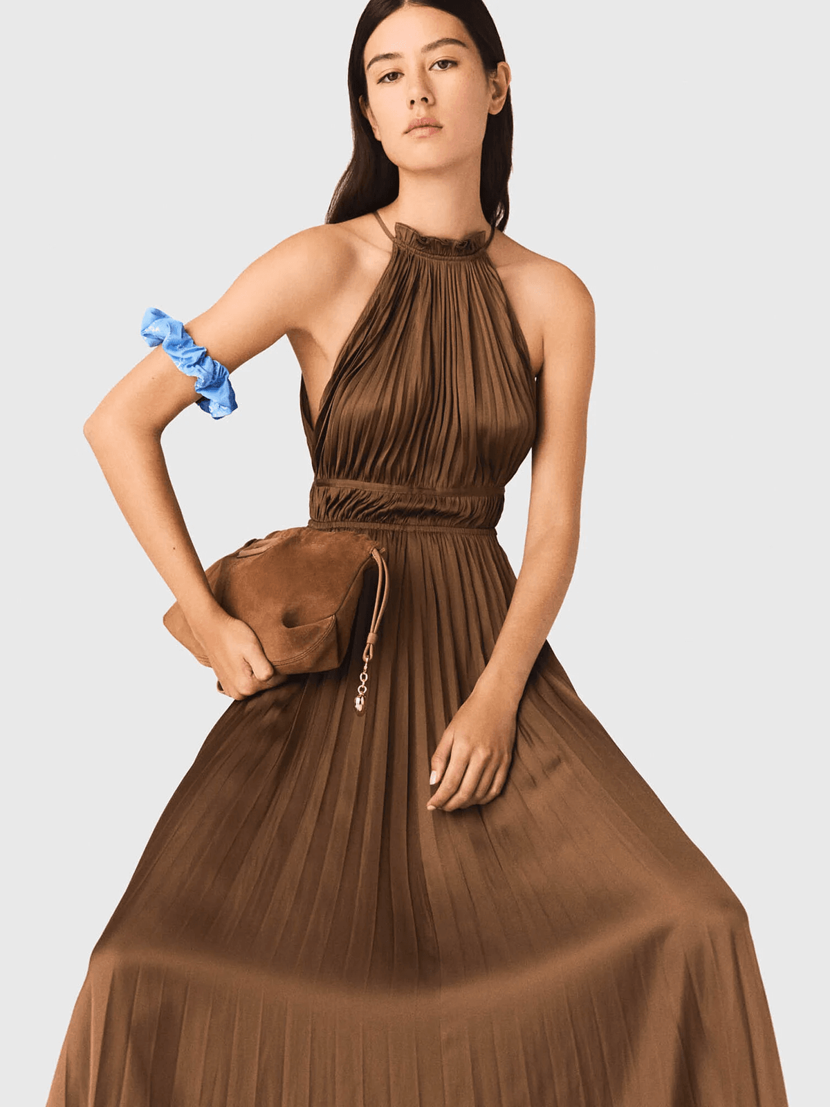 maje brown dress Printed viscose and silk dress Brown For Women